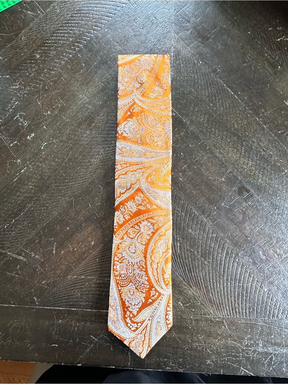 Ike Behar Men's Orange Paisley Silk Tie | Handmade USA Vintage